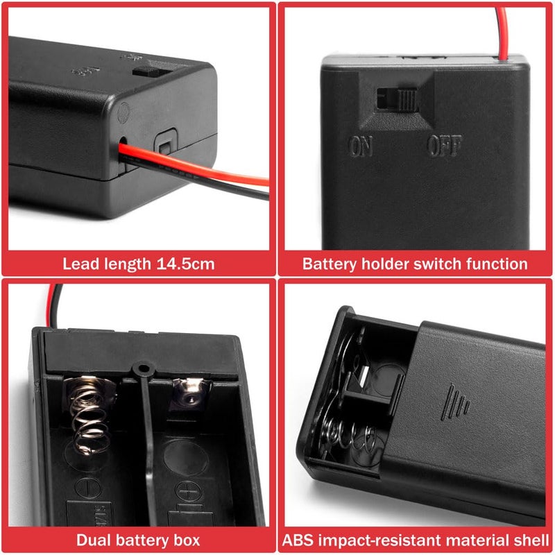 LampVPath 5Pcs 2 AA Battery Holder with Switch, 2X 1.5V AA Battery Holder Case with Wire Leads and ON/Off Switch(5 Pack) - Image 2